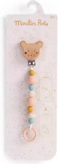 Moulin Roty Clip Pacifier with Beads made of Wood Polychrome