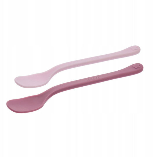 Akuku Baby Set with First Feeding Spoons Heat Sensing Plastic for 4+ Months Pink 2 Pieces