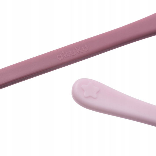 Akuku Baby Set with First Feeding Spoons Heat Sensing Plastic for 4+ Months Pink 2 Pieces