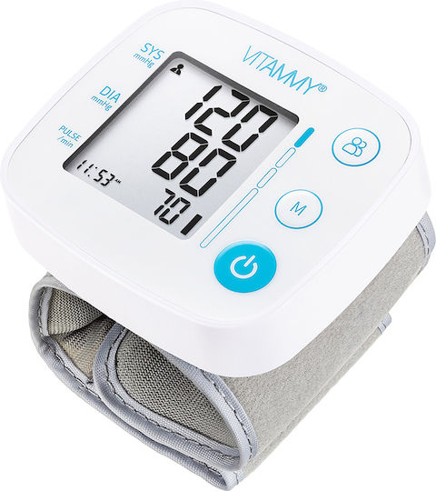 Vitammy Next 0.1 Monitor Electronic de Tensiune Arterială pentru Încheietură Măsurare în Timpul Umflării Manșetei Detectare Aritmie Detectare Mișcare Corporală Memorie 2 Utilizatori Dimensiune Manșetă 12.5-21.5 Cm Alb