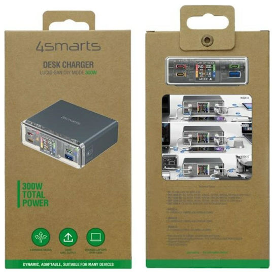 4Smarts Βάση Φόρτισης με Θύρα USB-A και 3 Θύρες USB-C 300W Power Delivery σε Γκρι χρώμα (Lucid)