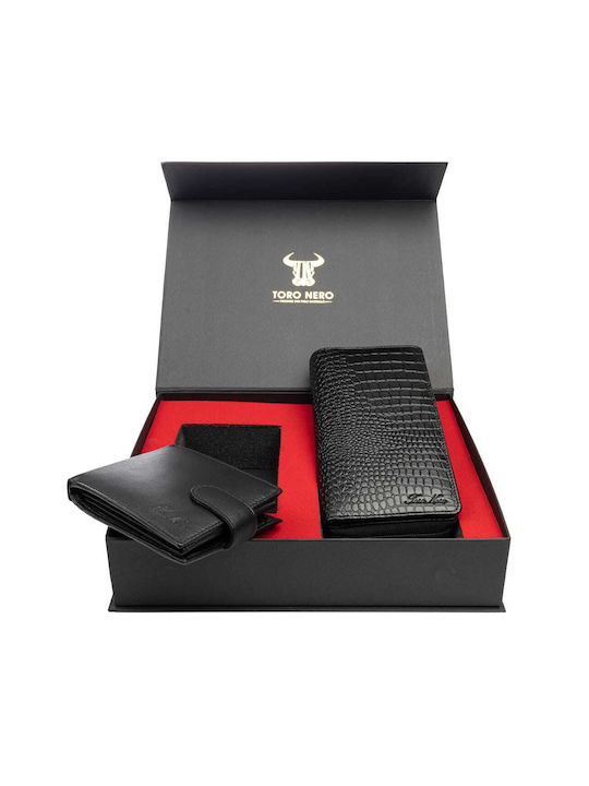 Set Leather Men's Wallet Black