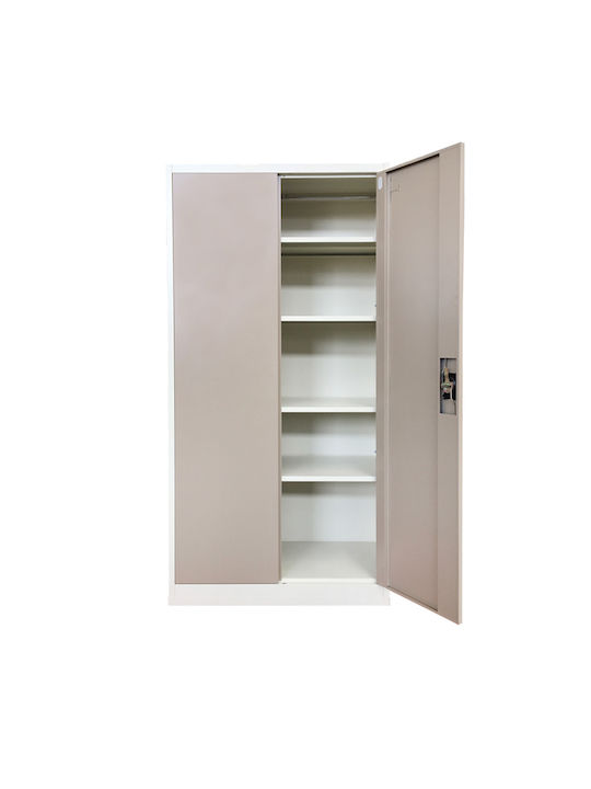 Doppelflügeliger Metallischer Gaalvanisierter Außenschrank mit Verriegelungsfunktion mit Trennwand & 3 Regale Ohne Füße 90x45x181cm
