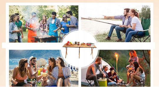 Tabelul Oțel pentru Camping Pliabil 120x90x45cm Maro