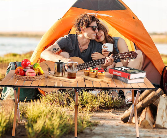 Tabelul Oțel pentru Camping Pliabil 120x90x45cm Maro