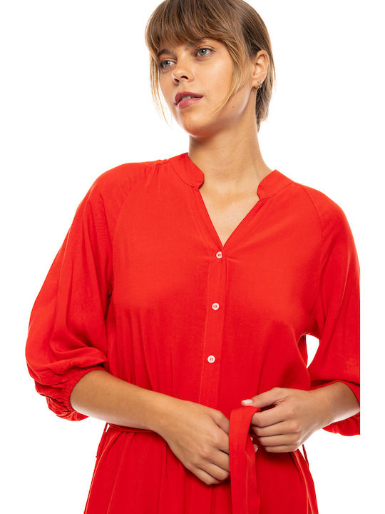 Γυναικείο Beachdress Pink Label Σεμιζιέ Μακρύ Φόρεμα Κόκκινο Viscose