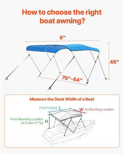 Vevor 3-Bogen-Boots-Bimini 72" L x 79"-84" B x 46" H Verdeck Pazifikblau