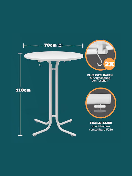 Masă Metalică Catering Pentru Spații Exterioare Mici Pliabilă Albă 70x70x110cm