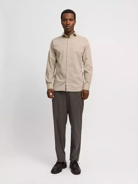Langärmlig Baumwolle Hemd Beige