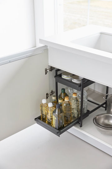 Yamazaki Inox Black Kitchen Organization Shelf for Inside the Cupboard