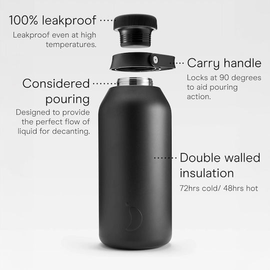 Chilly's Big Mouth Bottle Thermos Stainless Steel BPA Free 4lt Abyss Black