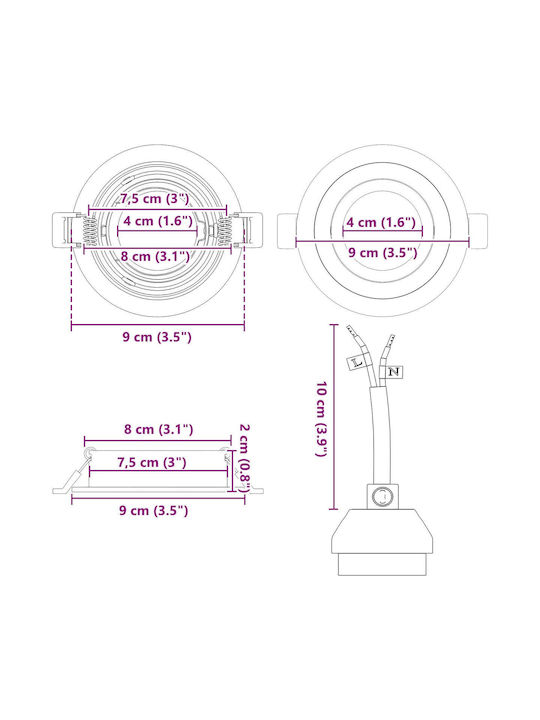 vidaXL Round Metallic Ceiling Spot with Built-in LED and Warm White Light Black 91x91cm 6pcs