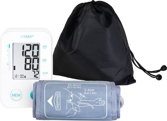 Vitammy Next Basic Tensiometru Electronic de Braț Port USB Măsurare în Timpul Umflării Manșetei Detectare Aritmie Detectare Mișcare Corporală Memorie 2 Utilizatori Dimensiune Manșetă 22-40 Cm Alb