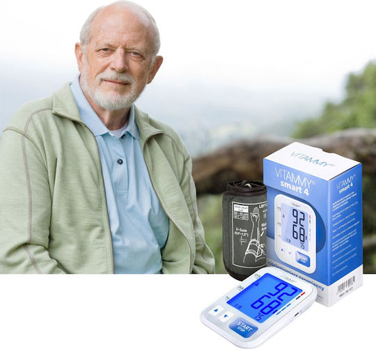 Tensiometru electronic de braț Vitammy Smart 4, port USB, măsurare în timpul umflării manșetei, detectare aritmie, memorie pentru 2 utilizatori x 60 de rezultate, dimensiune manșetă 22-42 cm, alb