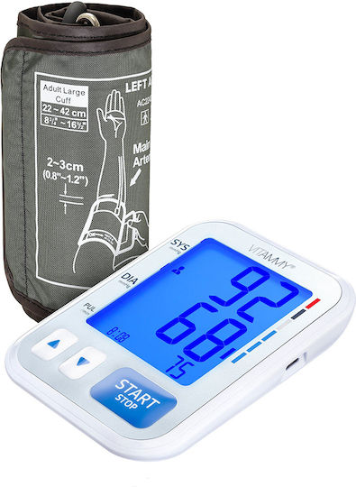 Tensiometru electronic de braț Vitammy Smart 4, port USB, măsurare în timpul umflării manșetei, detectare aritmie, memorie pentru 2 utilizatori x 60 de rezultate, dimensiune manșetă 22-42 cm, alb