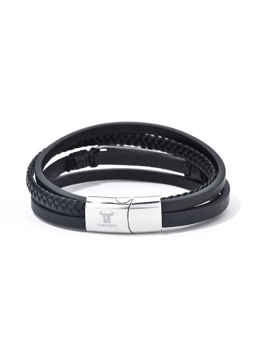 Toro Nero Men's Leather Bracelet 21cm