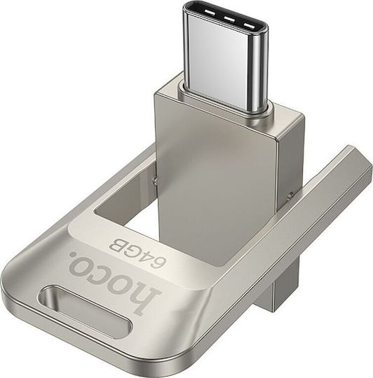 Hoco Pendrive 64GB USB 2.0 Флашка с USB-C Сребрист