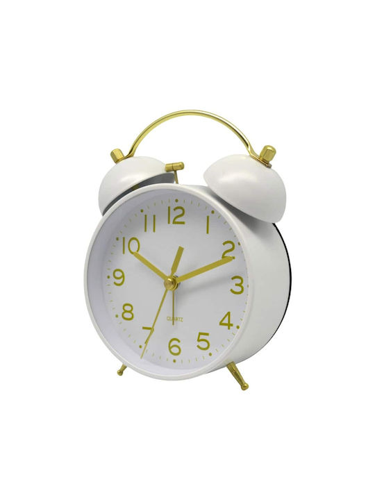 Silent Metal Retro Alarm Clock White Matte Gold Color 11x5.2x15.7cm Ankor