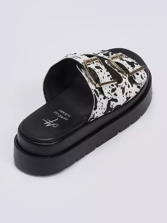 Leather Women's Flat Sandals Flatforms Black/White