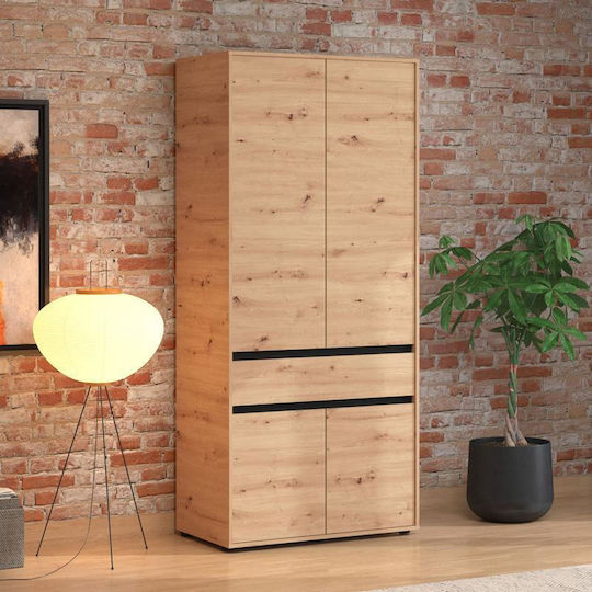 Corbett Δίφυλλη Ντουλάπα Artisan Oak/μαυρο Ματ 93x55x211cm