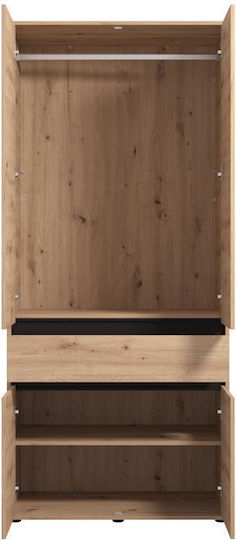 Corbett Δίφυλλη Ντουλάπα Artisan Oak/μαυρο Ματ 93x55x211cm