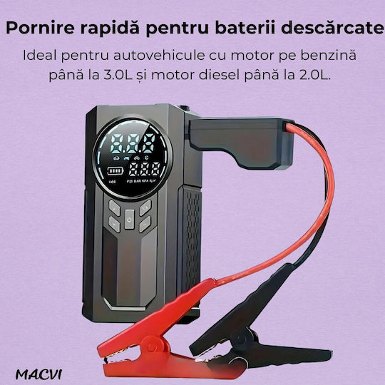 Macvi 4 In 1 Inflatable Pump Car Tires Portable Electric Compressor Jump Starter Emergency Battery Multifunctional