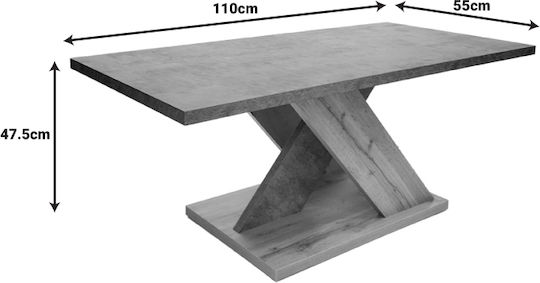 Masa De Cafea Centrală Rectangulară Solange Din Lemn Masiv Gri-Sonoma L110xL55xÎ47cm