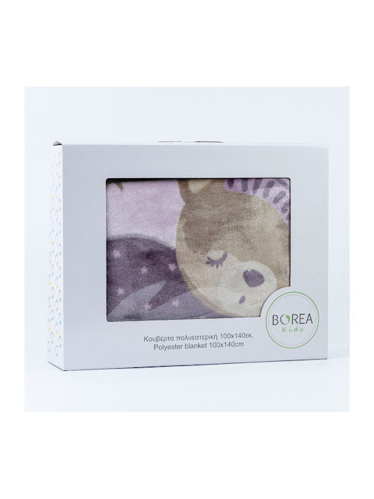 Borea Blanket Cot Sleeping Bear Velvet Purple Purple 100x140cm