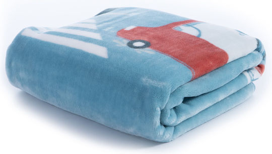 Nef-Nef Homeware Blanket Cot Traffic Velvet Turquoise Traffic 100x140cm