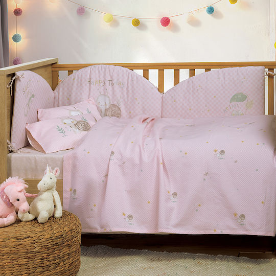 Nef-Nef Homeware Σετ Βρεφικά Σεντόνια Κούνιας Βαμβακερά Cute Snail Cute Snail - Pink 120x170εκ. 3τμχ