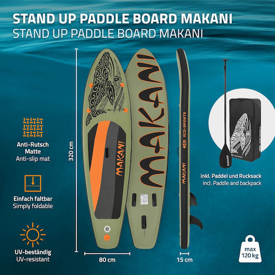 ECD Germany Makani Inflatable SUP Board with Length 3.2m Green