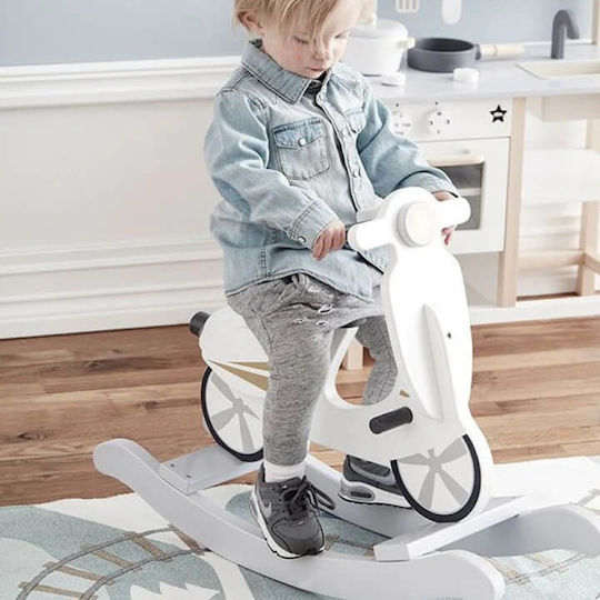 Kids Concept Wooden Rocking Toy Scooter for 18+ months with Max Load Capacity 50kg White