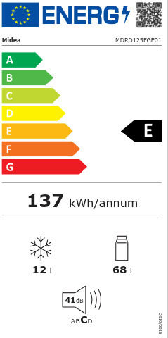 Midea Mini Bar 80lt Υ84.5xΠ45.7xΒ44.5εκ. Λευκό MDRD125FGE01
