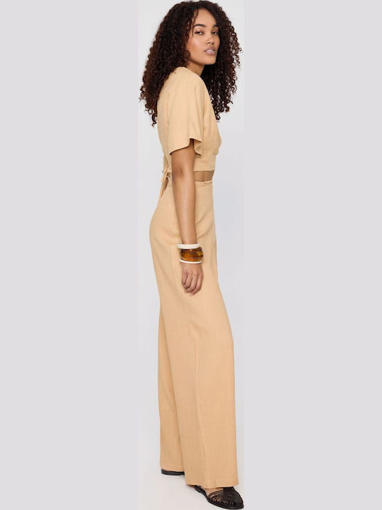 Women's Summer Crop Top Linen Beige