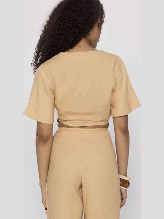 Women's Summer Crop Top Linen Beige
