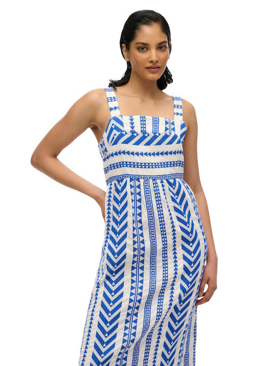 Sommer Midi Damenkleid Weiß/Blau