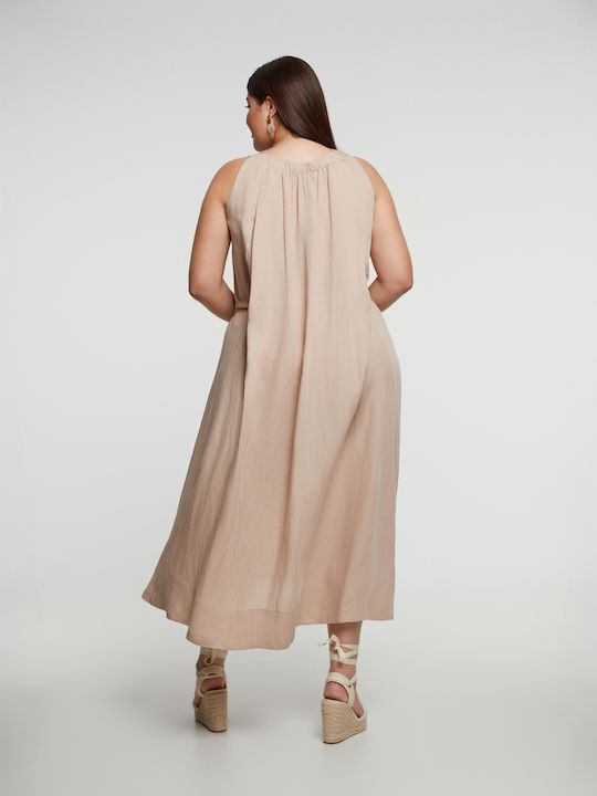 Rochie De Vară Midi Pentru Nuntă Botez Bej