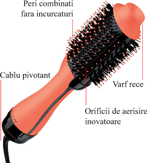 Revlon Volumiser Ceramic Electric Hair Brush with Air for Hair Straightening 1100W Apricot Edition