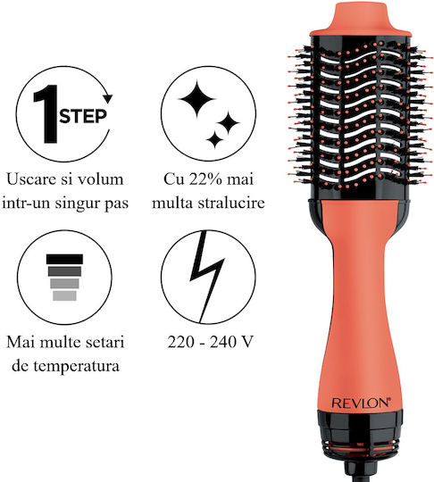 Revlon Volumiser Ceramic Electric Hair Brush with Air for Hair Straightening 1100W Apricot Edition