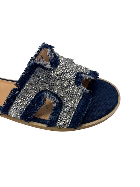 Leather Women's Flat Sandals in Blue Color