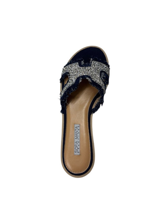 Leather Women's Flat Sandals in Blue Color