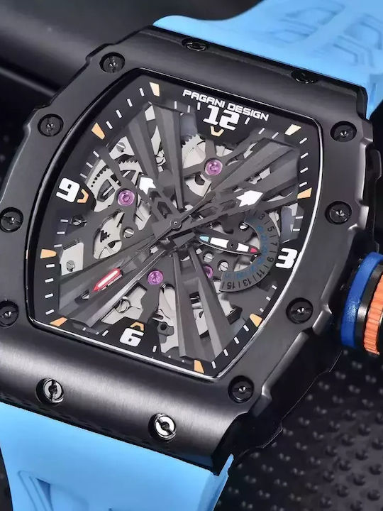 Pagani Design Herrenuhr Chronograph Batterie mit Blau Metallarmband