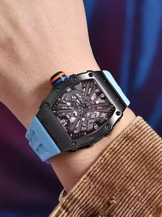 Pagani Design Herrenuhr Chronograph Batterie mit Blau Metallarmband