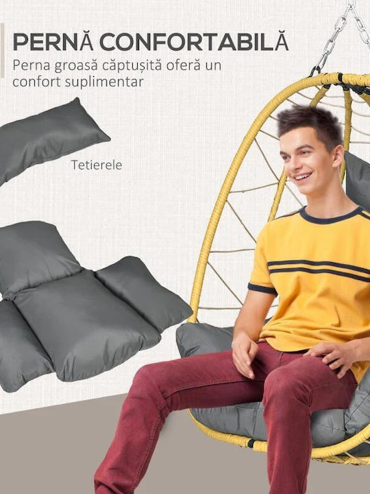 Κούνια Πολυθρόνα με Βάση και Μαξιλάρι Rattan Μαύρη Αντοχής έως 150kg