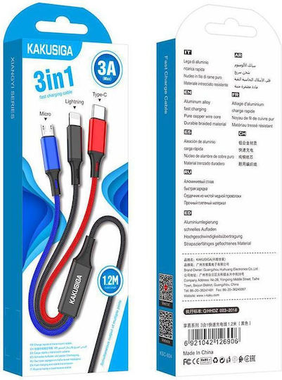 Kakusiga Geflochten USB zu Blitzschlag / Typ-C,TC-TC / Micro-USB Kabel Schwarz 1m (KSC-804/BLACK)