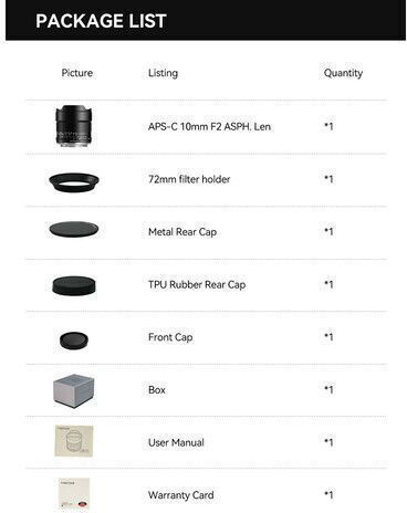 TTArtisan Crop Camera Lens 10mm f/2.0 Wide Angle for Nikon Z Mount Black