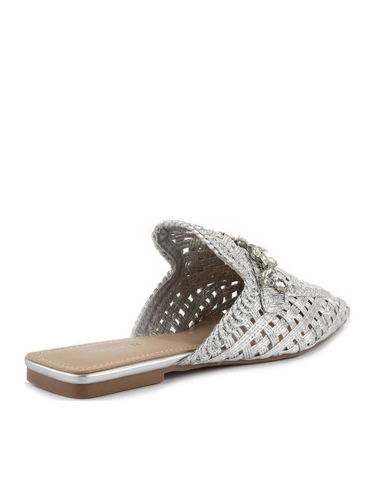Flat Δερμάτινα Mules σε Ασημί Χρώμα