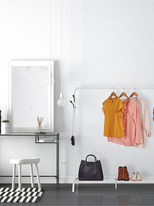 Clothing Rack Shelf 6 Hooks Dimensions 145 X 132 X 44 Cm White Black Relaxdays