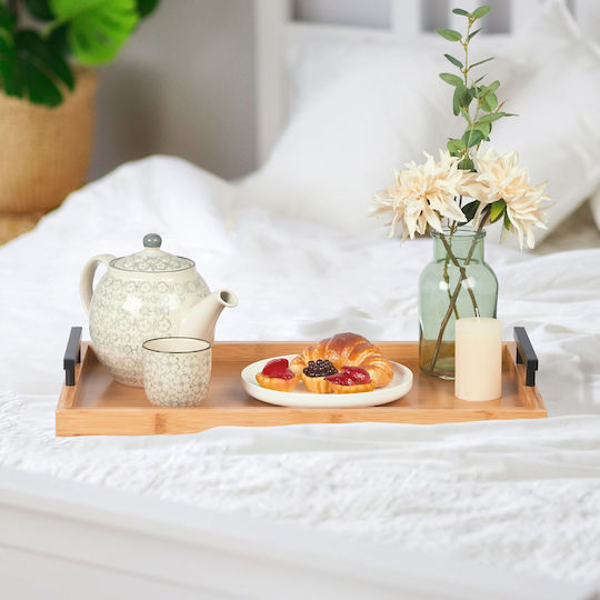 Relaxdays Bambus Dreptunghiular Tavă de Servire din Bamboo cu Mânere în Culoare Gri 50x50x30cm 10046253 1buc