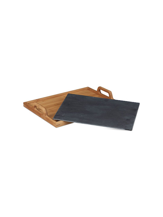 Relaxdays Bamboo Rectangular Serving Tray made of Bamboo with Handles in Black Color 40x40x32cm 10020957 1pcs